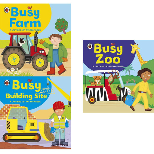 ladybird lift the flap book collection 3 books bundle (busy farm, busy building site, busy zoo) - The Book Bundle