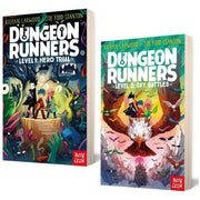 Two illustrated Dungeon Runners books from the Kieran Larwood series, featuring colorful cover art and characters.