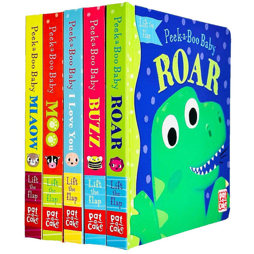 Peek-a-Boo Baby Collection 5 Books Set By Pat-a-Cake (Roar, Buzz, I Love You, Moo, Miaow) - The Book Bundle