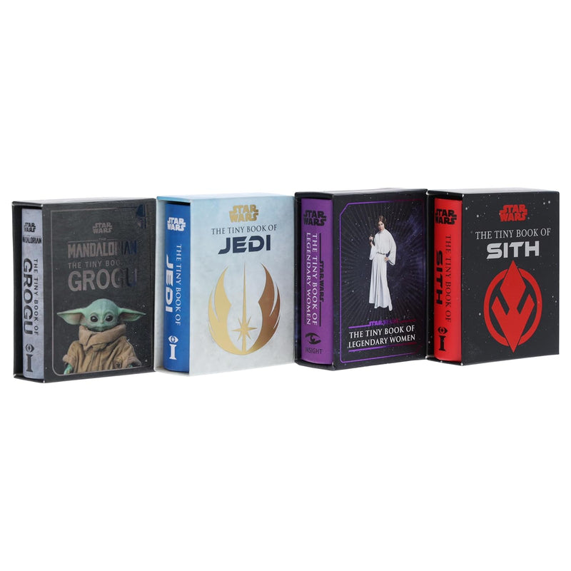 Set of four Star Wars tiny books by Insight Editions including Sith, Jedi, Legendary Women, and Grogu, in paperback.