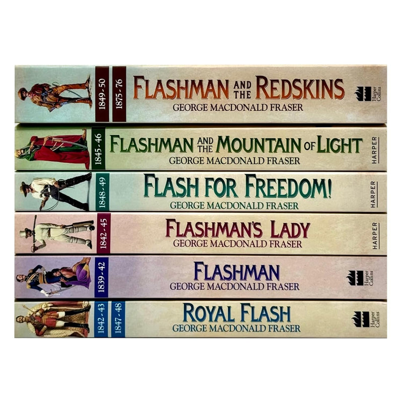 Set of six The Flashman Papers series books by George MacDonald Fraser, including Royal Flash, Flashman, and related titles.