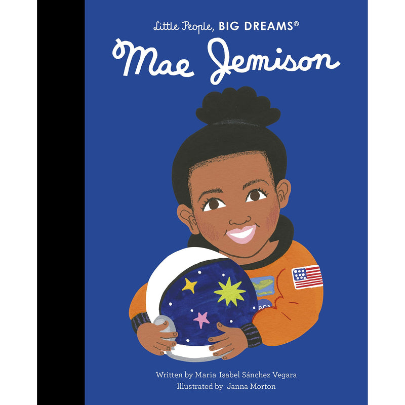 Illustration of Mae Jemison, the astronaut, from Little People, BIG DREAMS children's book by Frances Lincoln, showing her in a space suit.