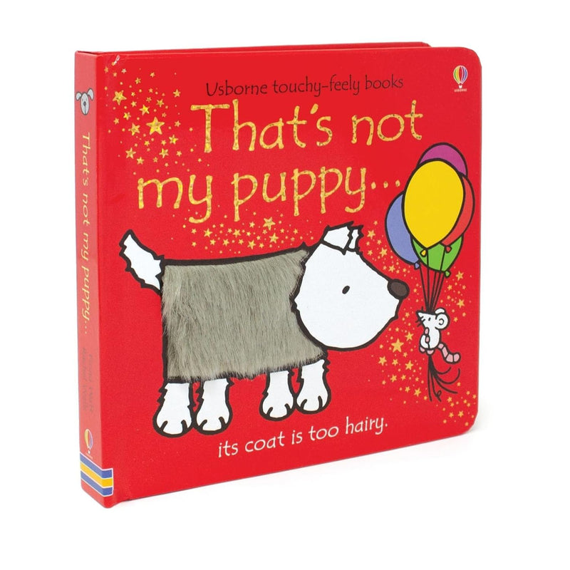 Children's book cover titled "That's not my puppy...: its coat is too hairy" by Fiona Watt, featuring a cute puppy illustration.