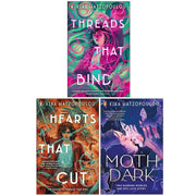 Set of three paperback fiction books by Kika Hatzopoulou, including Threads That Bind, Hearts That Cut, and Moth Dark.