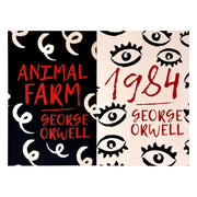 Two paperback editions of George Orwell classic books by George Orwell, featuring iconic cover art and classic fiction design.