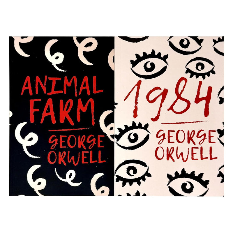 Two paperback editions of George Orwell classic books by George Orwell, featuring iconic cover art and classic fiction design.