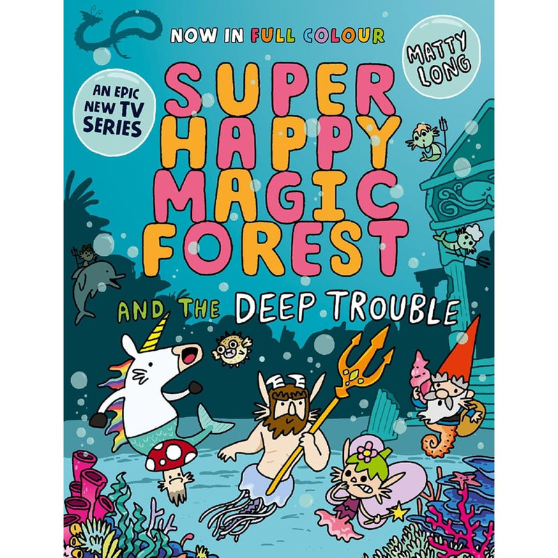 Seven-book Super Happy Magic Forest collection by Matty Long, paperback fiction set with colorful forest-themed covers.