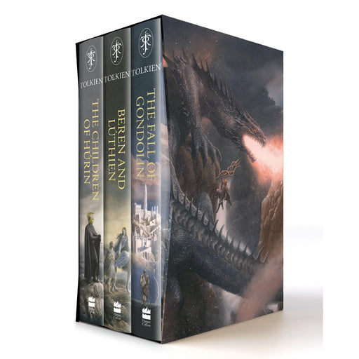 Hardcover The Great Tales of Middle-earth book collection by J.R.R. Tolkien in a box set, featuring three fiction books by HarperCollins.