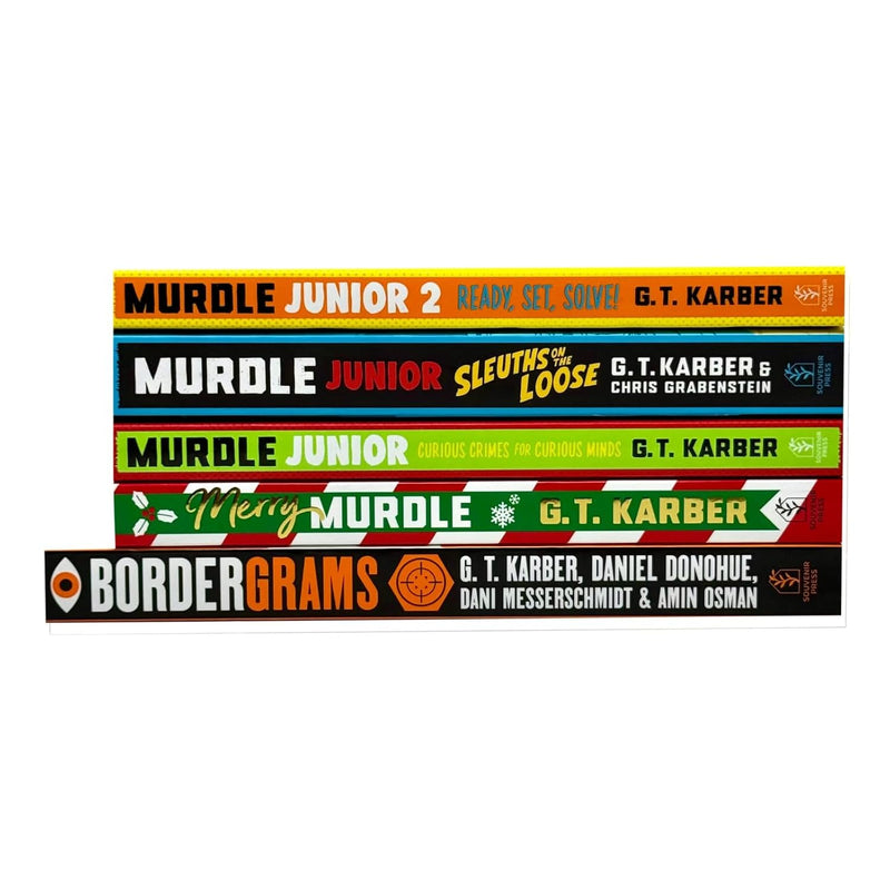 Set of five G. T. Karber Murdle Puzzle Series books in paperback, featuring colorful cover art and collectible souvenir Press edition.