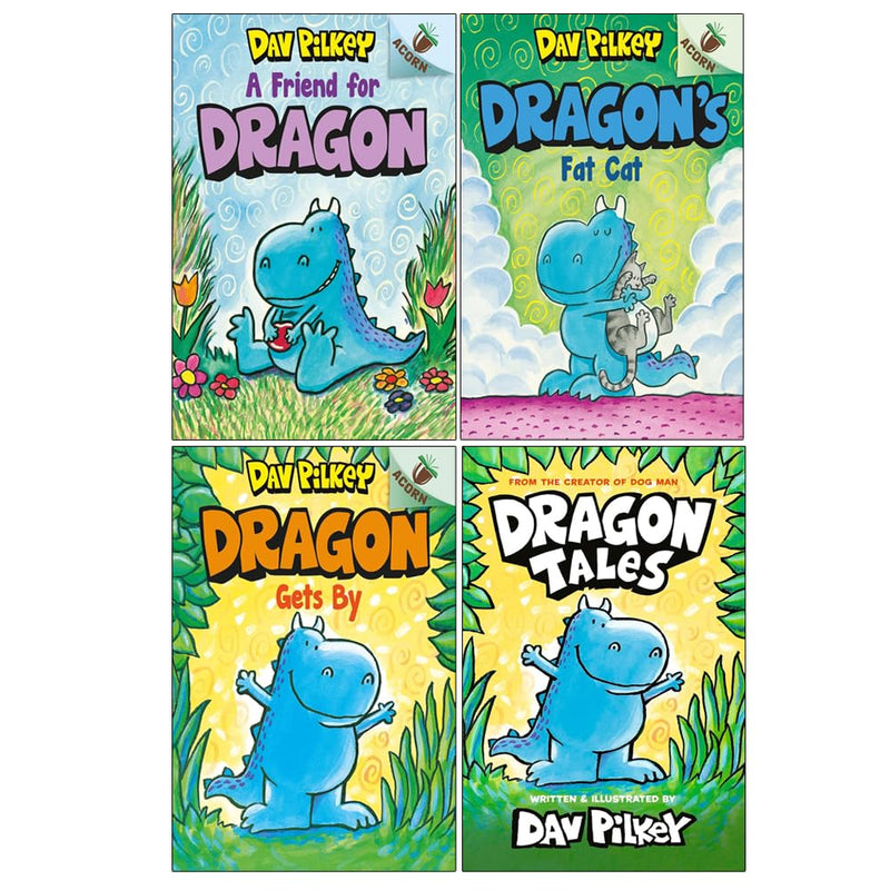 A Friend For Dragon & Dragon's Fat Cat 4 Books Collection Set by Dav Pilkey - Fiction - Paperback