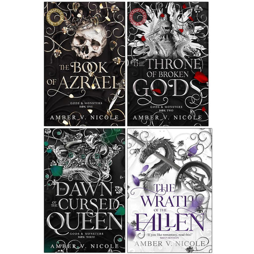 Gods and Monsters Series 1-4 Books Collection Set By Amber V. Nicole (The Book of Azrael, The Throne of Broken Gods, The Dawn of the Cursed Queen and The Wrath of the Fallen) - The Book Bundle