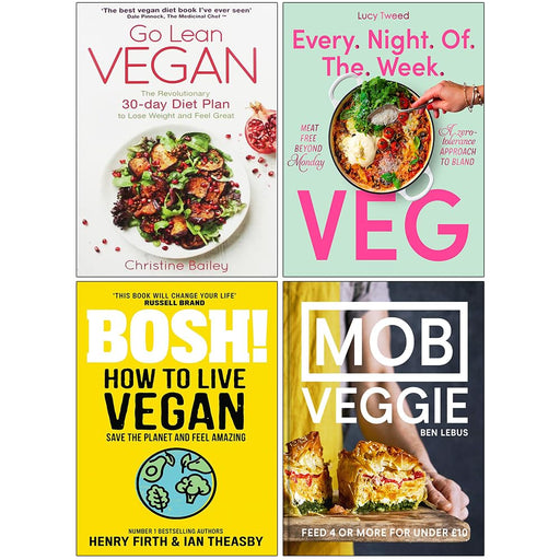 Go Lean Vegan, Every Night of the Week Veg, Bosh! How to Live Vegan & [Hardcover] MOB Veggie 4 Books Collection Set - The Book Bundle