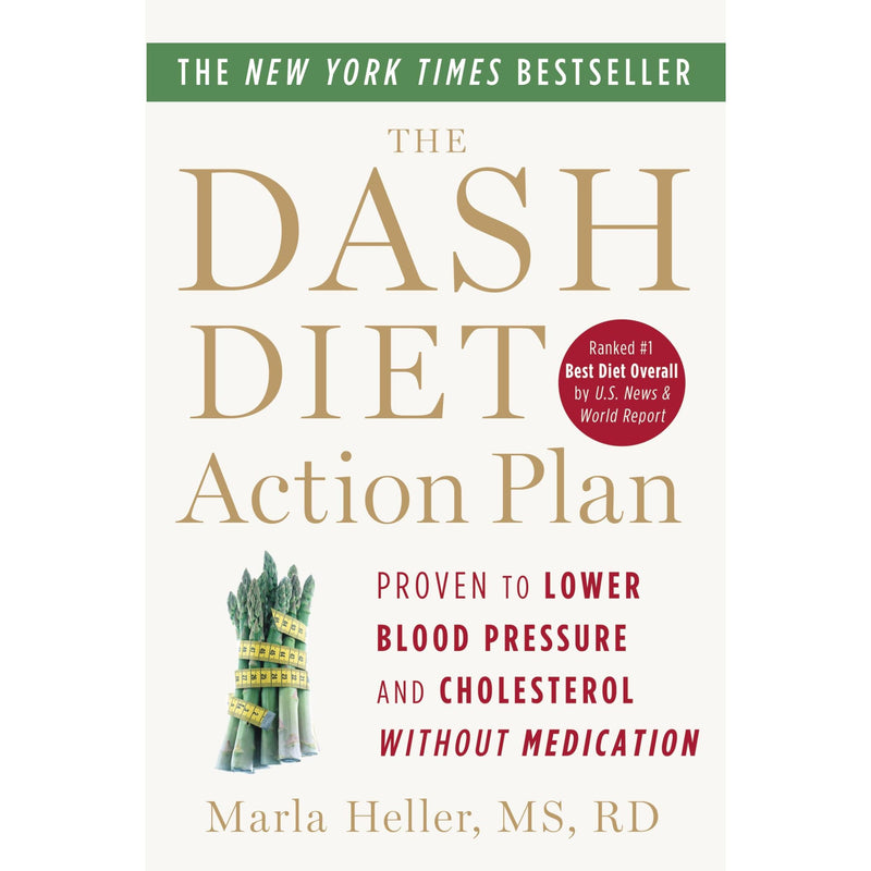 Paperback copy of The Dash Diet Action Plan by Marla Heller, featuring the book cover with title and author details.