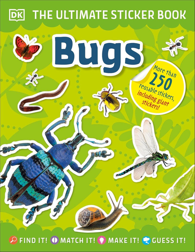Set of DK Ultimate Sticker Books Series 6 featuring animals, bugs, farm scenes, and sharks with colorful illustrations and stickers.