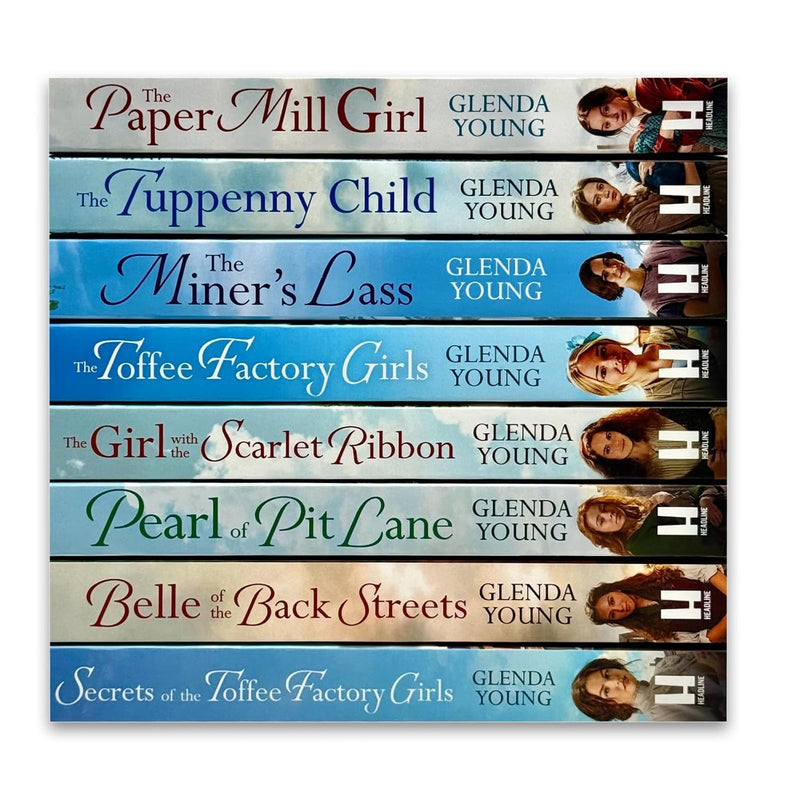 Glenda Young Collection 8 Books Set (The Paper Mill Girl, The Tuppenny Child, The Miner's Lass,Toffee Factory Girls,Girl with the Scarlet Ribbon, Pearl of Pit Lane, Belle of the Back Streets & More)