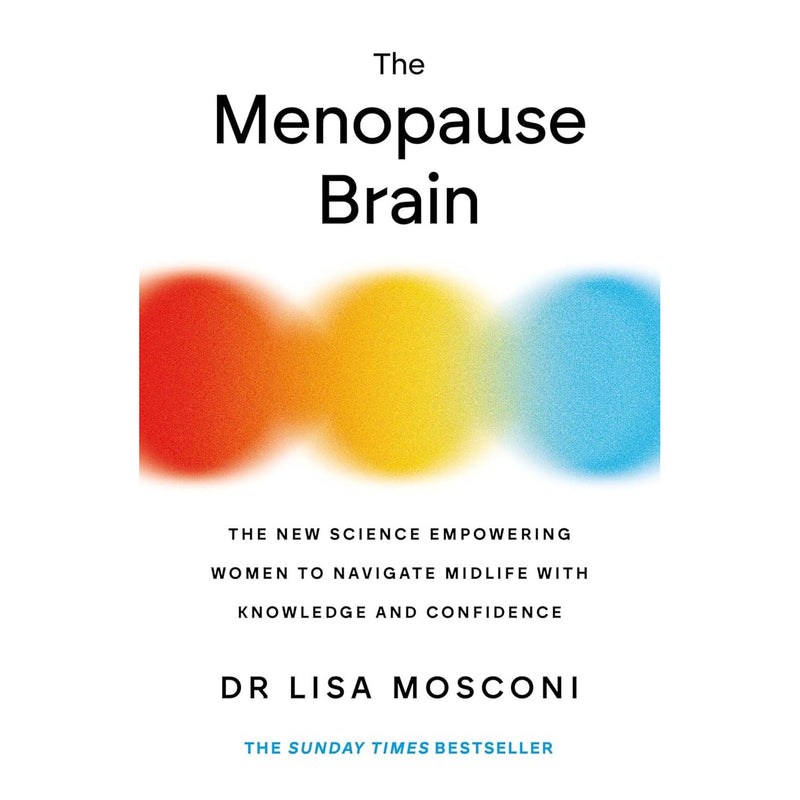 Book cover of "The Menopause Brain" by Dr. Lisa Mosconi, featuring a brain illustration and empowering design.