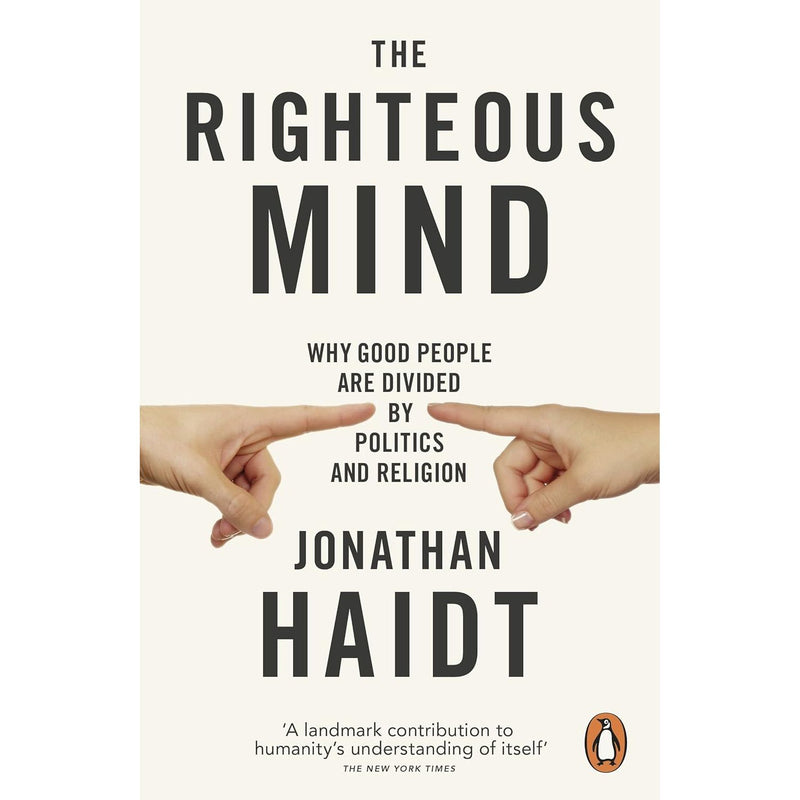 Book cover of "The Righteous Mind" by Jonathan Haidt, published by Penguin, featuring a colorful abstract design.