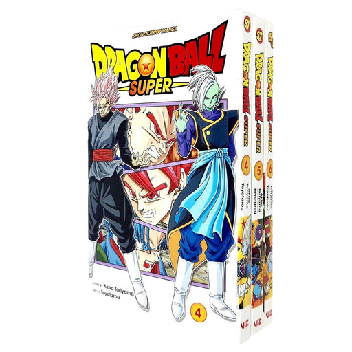 Set of three Dragon Ball Super manga books Vol. 4-6 by Akira Toriyama, published by VIZ Media LLC, featuring colorful cover art.