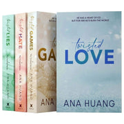 Set of four Ana Huang Twisted Series books in Pitkaus collection, featuring Twisted Love, Twisted Games, Twisted Hate, and Twisted Lies.