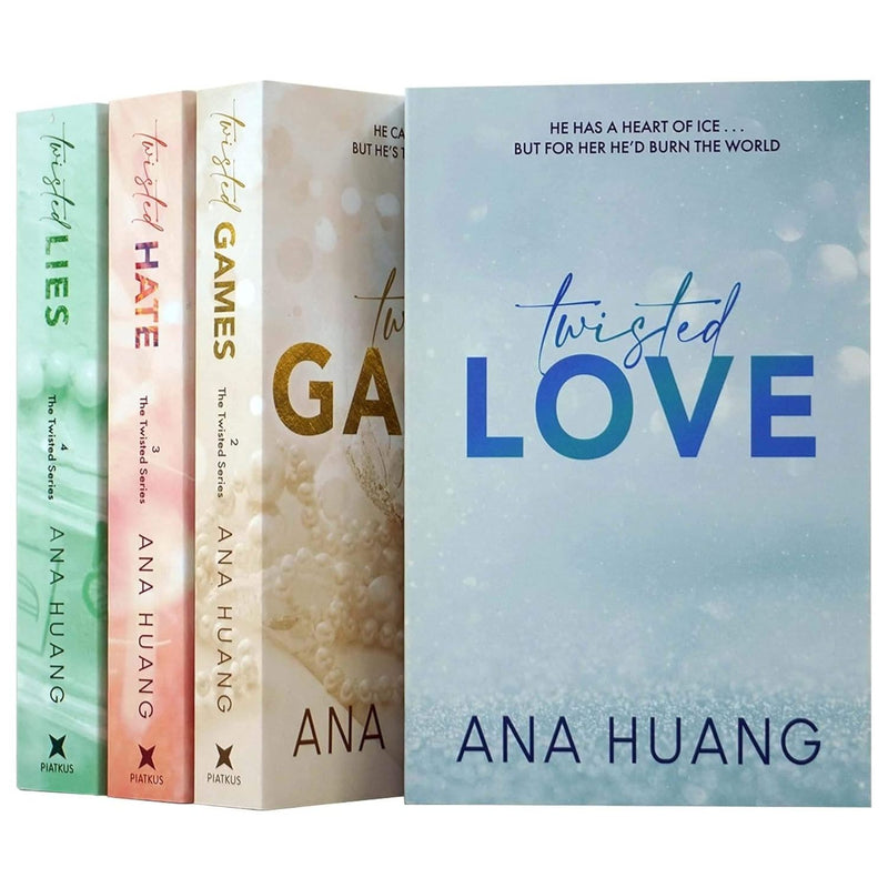 Set of four Ana Huang Twisted Series books in Pitkaus collection, featuring Twisted Love, Twisted Games, Twisted Hate, and Twisted Lies.