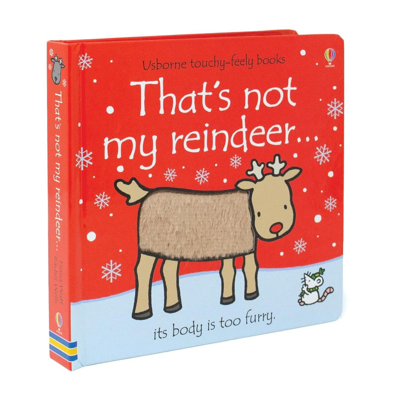 Cover image of "That's not my reindeer…" by Fiona Watt, a children's Christmas and winter board book published by Usborne Publishing.