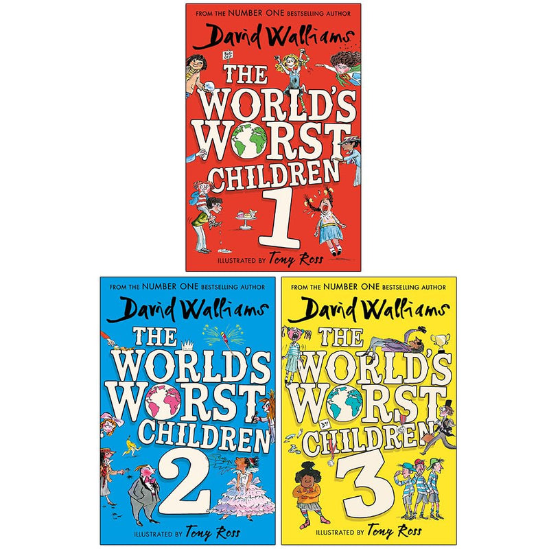 Collection of The World's Worst Children 3 books by David Walliams, paperback fiction set with colorful covers.