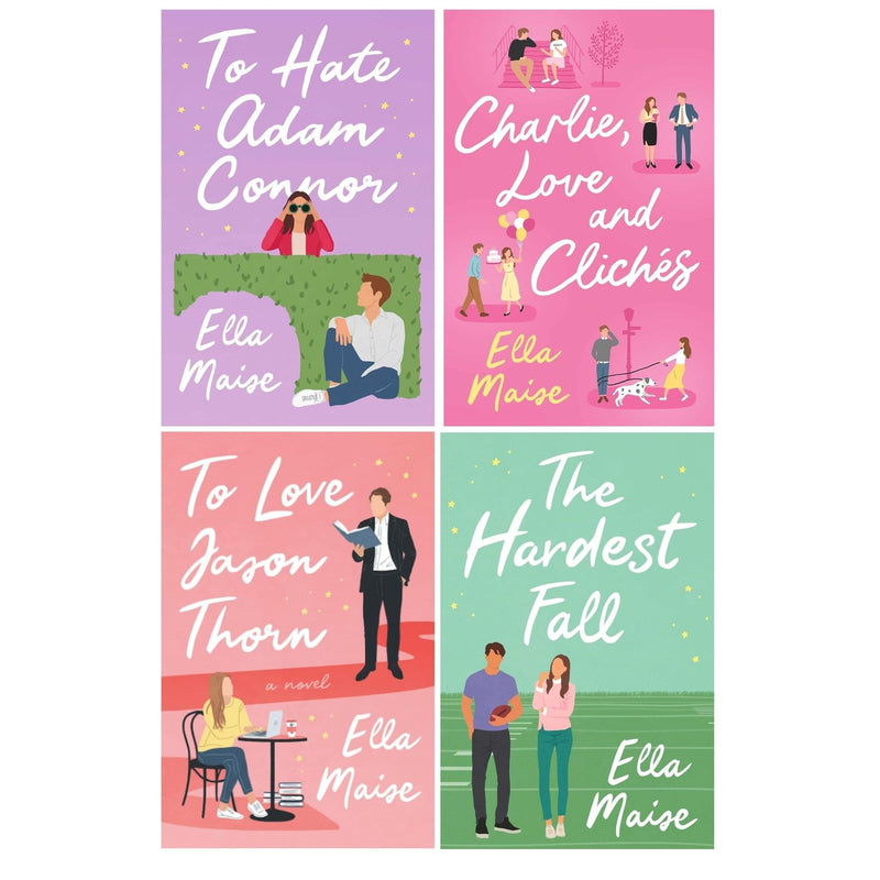 Collection of four fiction books by Ella Maise, including Charlie Love and Cliches, The Hardest Fall, and To Love Jason Thorn.
