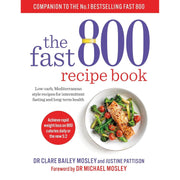 Paperback collection of "Fat Chance Sugar" and "The Fast 800" recipe books by Dr. Lustig, Bailey Mosley, and Dr. Mosley, featuring health insights.