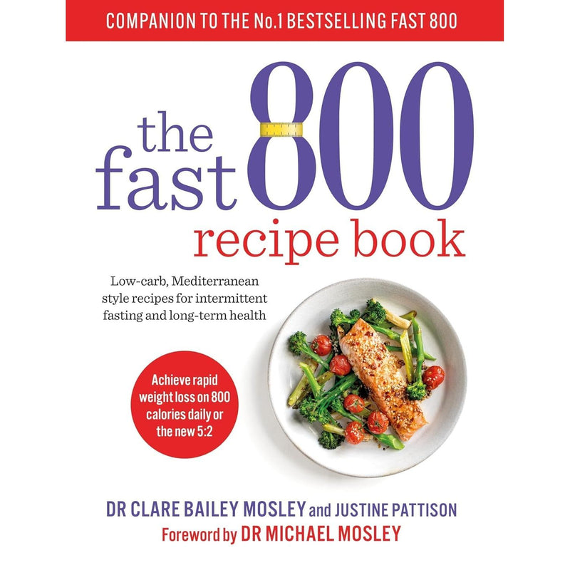 Paperback collection of "Fat Chance Sugar" and "The Fast 800" recipe books by Dr. Lustig, Bailey Mosley, and Dr. Mosley, featuring health insights.