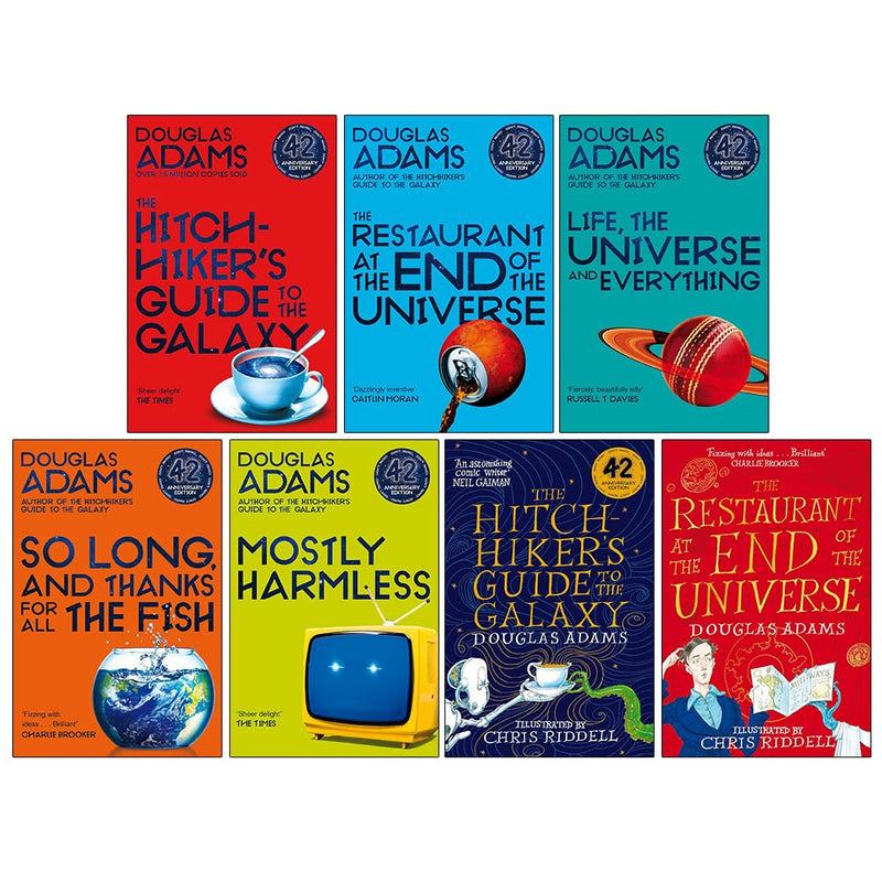 Hitchhiker's Guide to the Galaxy Series 7 Books Collection Set By Douglas Adams (The Hitchhiker's Guide to the Galaxy,Restaurant at the End of the Universe, Life the Universe and Everything and More) - The Book Bundle