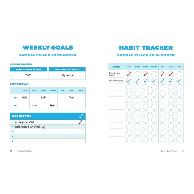 Meal planner notebook titled "Bored of Lunch" by Nathan Anthony, featuring colorful cover design for organizing weekly meals.