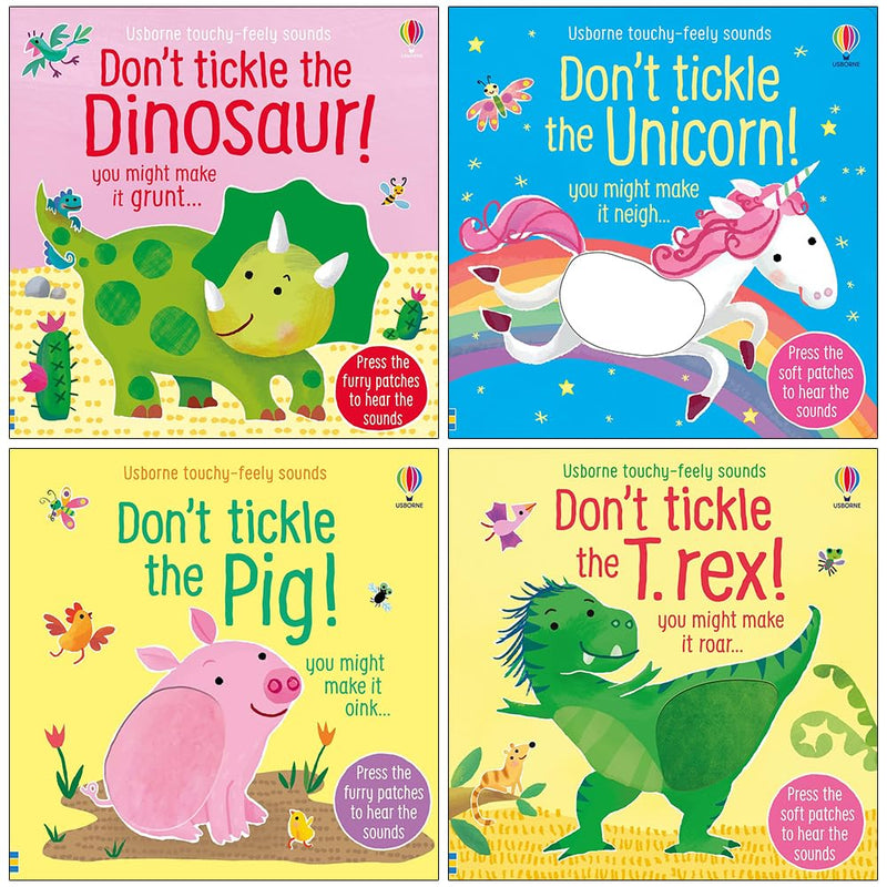 Usborne Don't Tickle Collection 4 Books Set (Touchy-Feely Sound Books) Unicorn, T-Rex, Dinosaur, Pig ) - The Book Bundle