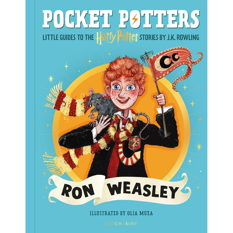 Set of four Harry Potter books by J.K. Rowling, published by Bloomsbury, featuring colorful covers from the Pocket Potters collection.