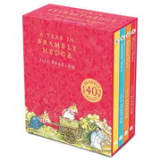 Set of four hardcover Brambly Hedge books by Jill Barklem, for children ages 3 to 7, featuring charming woodland illustrations.