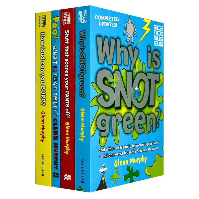 Set of four children's books by Glenn Murphy, including "Why is Snot Green?", "Stuff That Scares Your Pants Off," and "How Loud Can You Burp?"