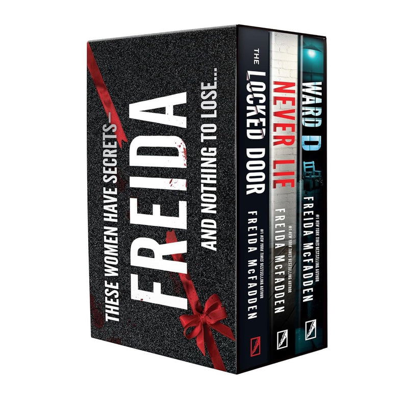 Six paperback fiction books from Freida McFadden's The Teacher, The Coworker, and The Boyfriend collection by Poisoned Pen Press.