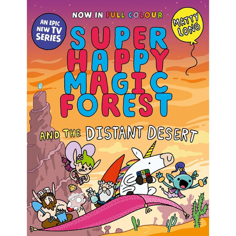Set of seven Super Happy Magic Forest paperback books by Matty Long, featuring colorful forest characters and whimsical illustrations.