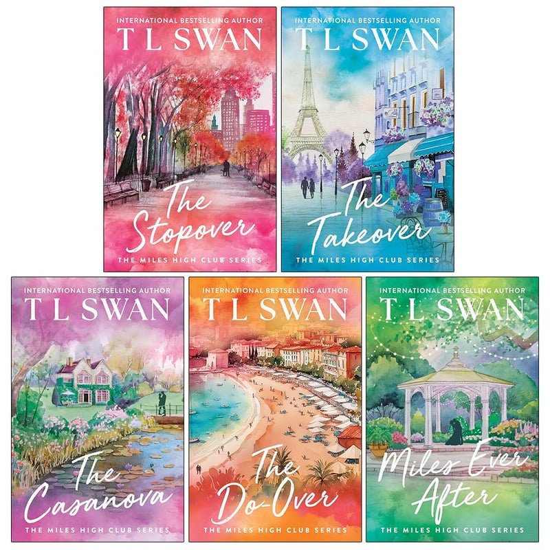 Set of five paperback Miles High Club Series books by T L Swan, fiction collection, Keeperton Ltd edition.