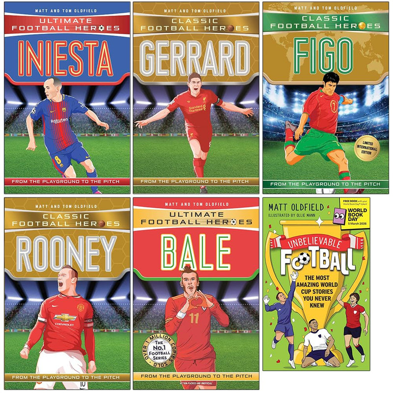 Football Heroes Collection 6-Book Set-Iniesta, Gerrard, Figo, Rooney, Bale, Unbelievable Football-Non Fiction-Paperback