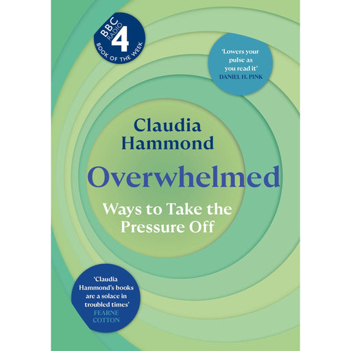 Cover image of "Overwhelmed" by Claudia Hammond, a Canongate Books publication, featuring a calming, abstract design on the cover.