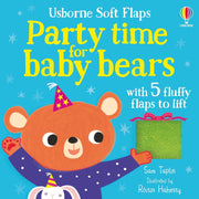 Set of four Usborne soft flap books for babies by Sam Taplin, featuring Party, Playtime, Bathtime, and Bedtime themes.