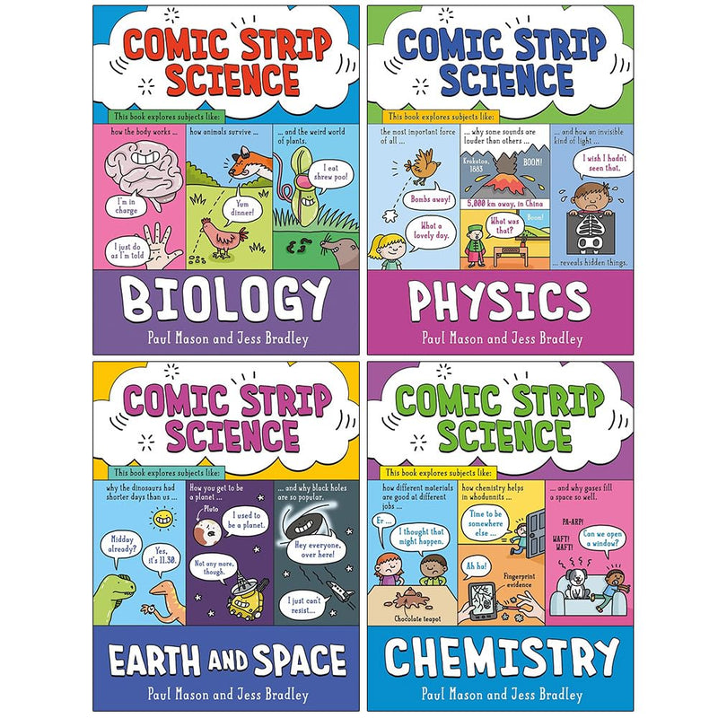 Comic Strip Science Series 4 Books Collection Set By Paul Mason (Biology, Physics, Earth and Space & Chemistry) - The Book Bundle