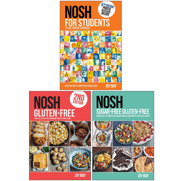 Joy May Collection 3 Books Set (Nosh for Students A Fun Student Cookbook, NOSH Gluten-Free, NOSH Sugar-Free Gluten-Free) - The Book Bundle