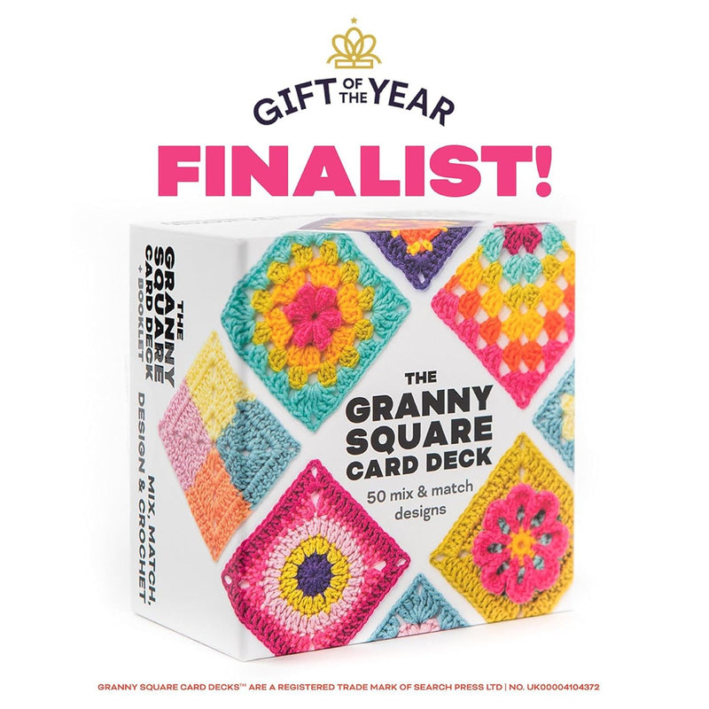 Claire Montgomerie Granny Square Crochet Card Deck showing 50 colorful, mix-and-match granny square designs for crochet projects.