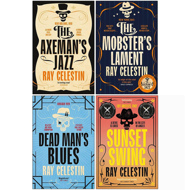 Set of four Ray Celestin City Blues Quartet books, featuring colorful cover art and urban crime stories in a collection.