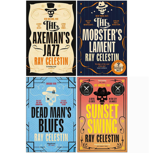 Set of four Ray Celestin City Blues Quartet books, featuring colorful cover art and urban crime stories in a collection.