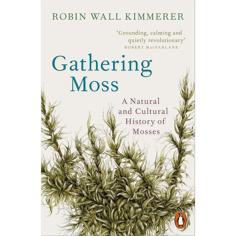 Three paperback books by Robin Wall Kimmerer: Gathering Moss, Braiding Sweetgrass, and The Serviceberry in a collection set.