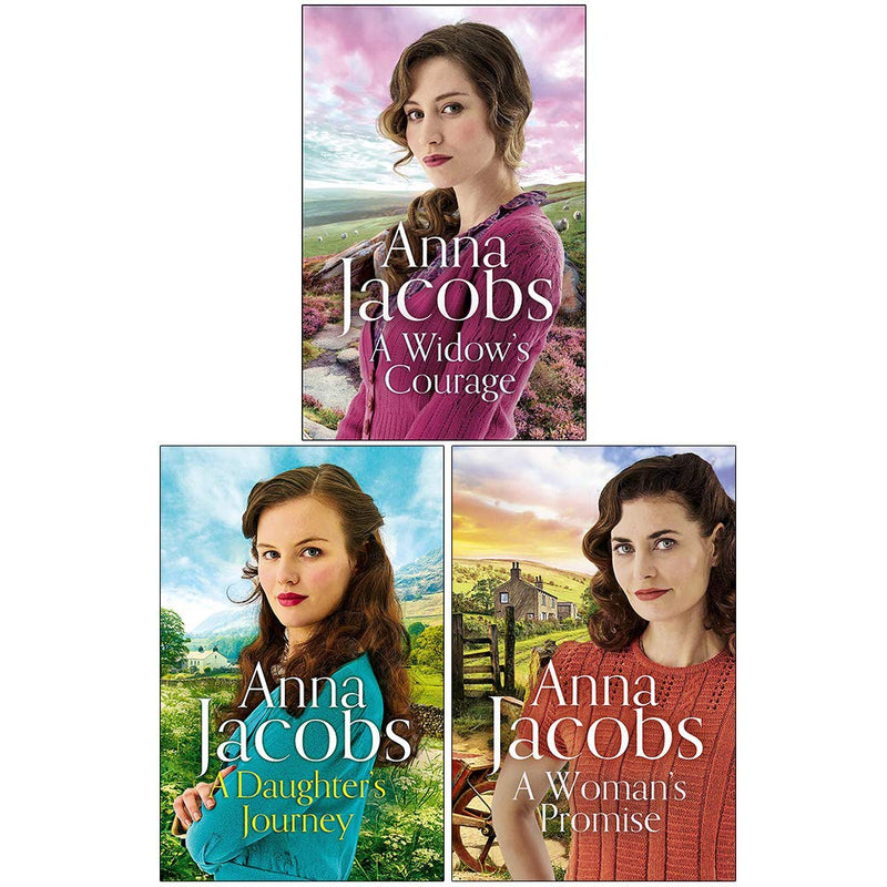 Anna Jacobs Birch End Series 3 paperback books set including A Woman's Promise and Courage, featuring historical fiction covers.