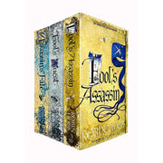 Three hardcover books from Robin Hobb's Fitz and the Fool series collection set, featuring fantasy novel covers by HarperVoyager.