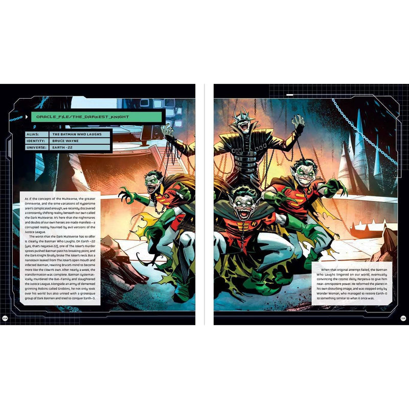 Illustrated guidebook by Matthew K. Manning featuring Batman and the Dark Knight's multiverse, published by Titan Books.